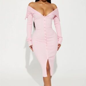 Fashion Nova pink sweater midi dress. Off Shoulder. Size Medium. NWT